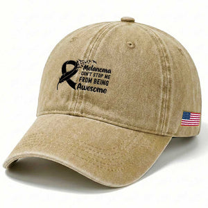Melanoma Cant Stop Me From Being Awesome Washed Cotton Baseball Cap Support Squad Gift TS12 Print Your Wear