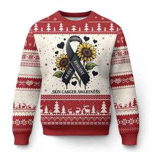 Sunflower Skin Cancer Awareness Ugly Christmas Sweater Brave Strong Resilient TS12 Beige Red Print Your Wear