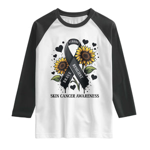 Sunflower Skin Cancer Awareness Raglan Shirt Brave Strong Resilient TS12 White Black Print Your Wear