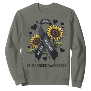 Sunflower Skin Cancer Awareness Sweatshirt Brave Strong Resilient TS12 Military Green Print Your Wear
