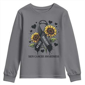 Sunflower Skin Cancer Awareness Youth Sweatshirt Brave Strong Resilient TS12 Charcoal Print Your Wear