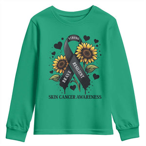 Sunflower Skin Cancer Awareness Youth Sweatshirt Brave Strong Resilient TS12 Irish Green Print Your Wear