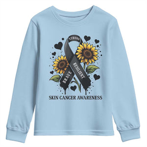 Sunflower Skin Cancer Awareness Youth Sweatshirt Brave Strong Resilient TS12 Light Blue Print Your Wear