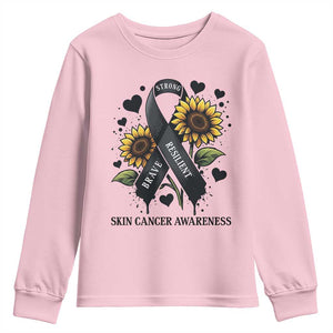 Sunflower Skin Cancer Awareness Youth Sweatshirt Brave Strong Resilient TS12 Light Pink Print Your Wear