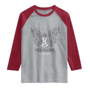 Just Cure It Raglan Shirt Melanoma Warrior Butterfly Support TS12 Heather Gray Heather Red Print Your Wear