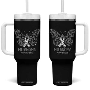 Just Cure It Tumbler With Handle Melanoma Warrior Butterfly Support TS12 One Size: 40 oz Black Print Your Wear