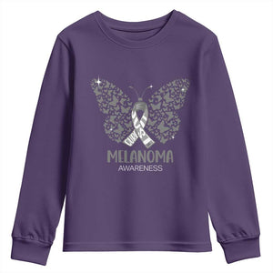 Just Cure It Youth Sweatshirt Melanoma Warrior Butterfly Support TS12 Purple Print Your Wear