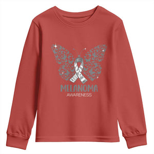Just Cure It Youth Sweatshirt Melanoma Warrior Butterfly Support TS12 Red Print Your Wear