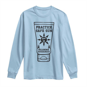 Practice Safe Sun Long Sleeve Shirt Funny Melanoma Skin Cancer Graphic TS12 Light Blue Print Your Wear