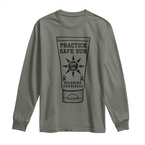 Practice Safe Sun Long Sleeve Shirt Funny Melanoma Skin Cancer Graphic TS12 Military Green Print Your Wear