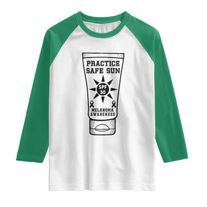 Practice Safe Sun Raglan Shirt Funny Melanoma Skin Cancer Graphic TS12 White Kelly Green Print Your Wear