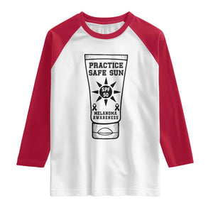 Practice Safe Sun Raglan Shirt Funny Melanoma Skin Cancer Graphic TS12 White Red Print Your Wear