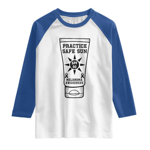 Practice Safe Sun Raglan Shirt Funny Melanoma Skin Cancer Graphic TS12 White Royal Print Your Wear