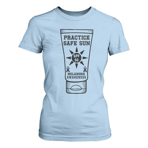 Practice Safe Sun T Shirt For Women Funny Melanoma Skin Cancer Graphic TS12 Light Blue Print Your Wear