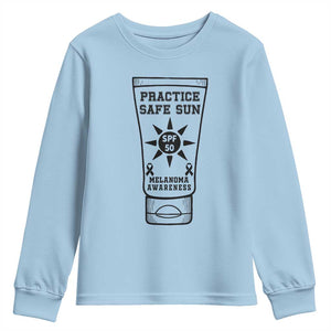 Practice Safe Sun Youth Sweatshirt Funny Melanoma Skin Cancer Graphic TS12 Light Blue Print Your Wear