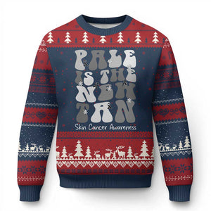 Skin Cancer Warrior Ugly Christmas Sweater Pale Is The New Tan TS12 Navy Red Print Your Wear