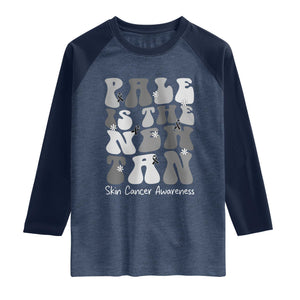 Skin Cancer Warrior Raglan Shirt Pale Is The New Tan TS12 Heather Denim Navy Print Your Wear