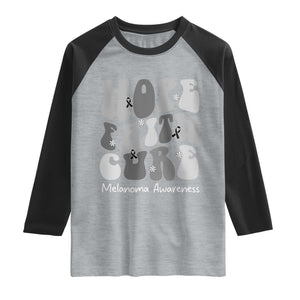 Faith Hope Cure Melanoma Awareness Raglan Shirt Skin Cancer Fighter TS12 Heather Gray Black Print Your Wear