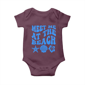 Meet Me At The Beach Baby Onesie Tropical Summer Vacation Graphic TS12 Maroon Print Your Wear