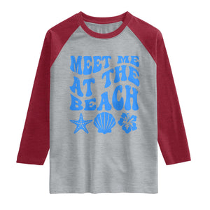 Meet Me At The Beach Raglan Shirt Tropical Summer Vacation Graphic TS12 Heather Gray Heather Red Print Your Wear