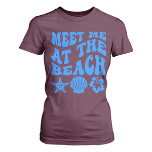 Meet Me At The Beach T Shirt For Women Tropical Summer Vacation Graphic TS12 Maroon Print Your Wear