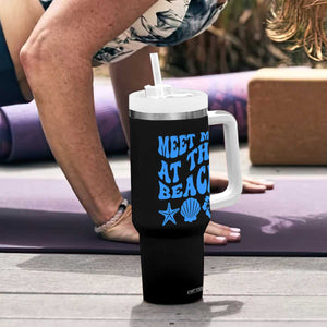 Meet Me At The Beach Tumbler With Handle Tropical Summer Vacation Graphic