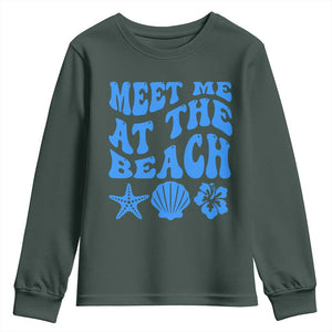 Meet Me At The Beach Youth Sweatshirt Tropical Summer Vacation Graphic TS12 Dark Forest Green Print Your Wear