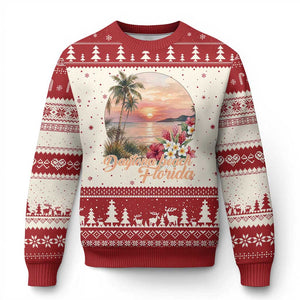 Daytona Beach Florida Ugly Christmas Sweater Tropical Palm Tree Ocean Travel Gift TS12 Beige Red Print Your Wear