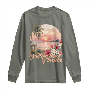 Daytona Beach Florida Long Sleeve Shirt Tropical Palm Tree Ocean Travel Gift TS12 Military Green Print Your Wear