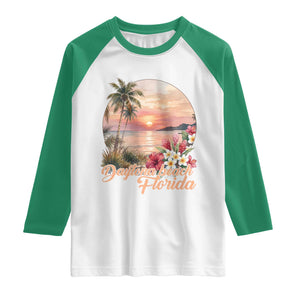 Daytona Beach Florida Raglan Shirt Tropical Palm Tree Ocean Travel Gift TS12 White Kelly Green Print Your Wear