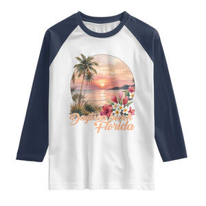 Daytona Beach Florida Raglan Shirt Tropical Palm Tree Ocean Travel Gift TS12 White Navy Print Your Wear