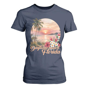 Daytona Beach Florida T Shirt For Women Tropical Palm Tree Ocean Travel Gift TS12 Navy Print Your Wear