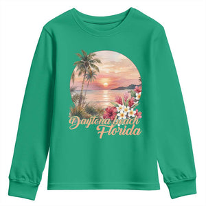 Daytona Beach Florida Youth Sweatshirt Tropical Palm Tree Ocean Travel Gift TS12 Irish Green Print Your Wear