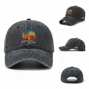 Vintage Daytona Beach Florida Washed Cotton Baseball Cap Summer Vacation Graphic TS12 Washed Cap Universal Fit Dark Gray Print Your Wear