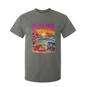 Retro Florida Beach T Shirt For Kid Summer Vacation Gift TS12 Military Green Print Your Wear