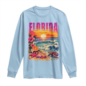 Retro Florida Beach Long Sleeve Shirt Summer Vacation Gift TS12 Light Blue Print Your Wear