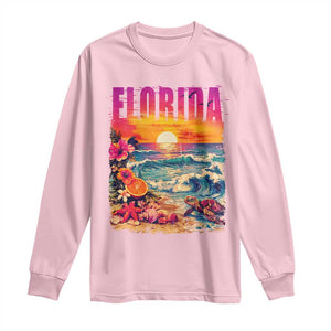 Retro Florida Beach Long Sleeve Shirt Summer Vacation Gift TS12 Light Pink Print Your Wear