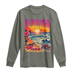 Retro Florida Beach Long Sleeve Shirt Summer Vacation Gift TS12 Military Green Print Your Wear