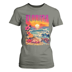 Retro Florida Beach T Shirt For Women Summer Vacation Gift TS12 Military Green Print Your Wear