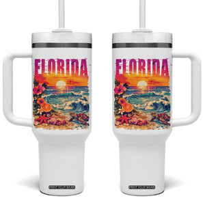 Retro Florida Beach Tumbler With Handle Summer Vacation Gift