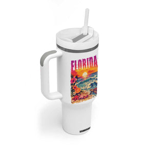 Retro Florida Beach Tumbler With Handle Summer Vacation Gift