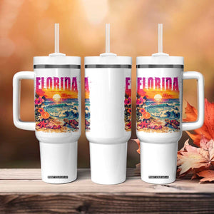 Retro Florida Beach Tumbler With Handle Summer Vacation Gift