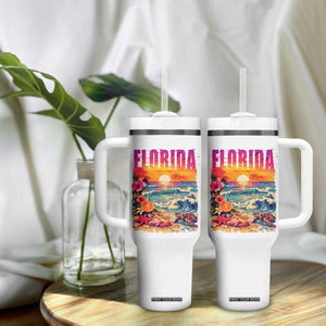 Retro Florida Beach Tumbler With Handle Summer Vacation Gift