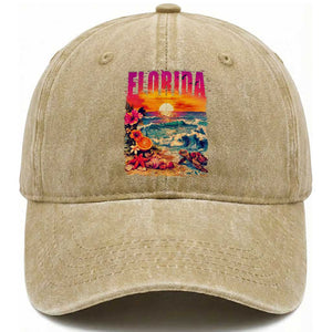 Retro Florida Beach Washed Cotton Baseball Cap Summer Vacation Gift