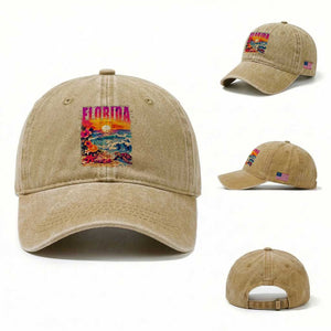Retro Florida Beach Washed Cotton Baseball Cap Summer Vacation Gift