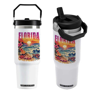 Retro Florida Beach Flip Straw Tumbler Summer Vacation Gift TS12 One Size: 30 oz White Print Your Wear