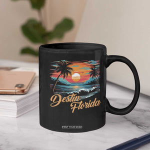Destin Florida Beach Coffee Mug Retro Sunset Palm Tree Graphic TS12 Print Your Wear