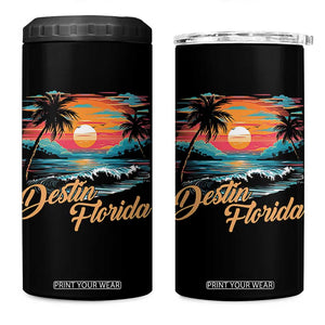 Destin Florida Beach 4 in 1 Can Cooler Tumbler Retro Sunset Palm Tree Graphic TS12 One Size: 16 oz Black Print Your Wear