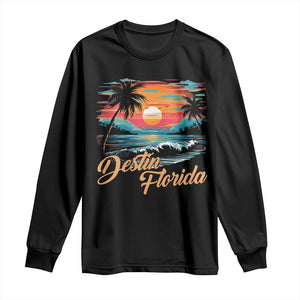 Destin Florida Beach Long Sleeve Shirt Retro Sunset Palm Tree Graphic TS12 Black Print Your Wear