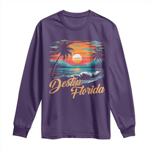 Destin Florida Beach Long Sleeve Shirt Retro Sunset Palm Tree Graphic TS12 Purple Print Your Wear